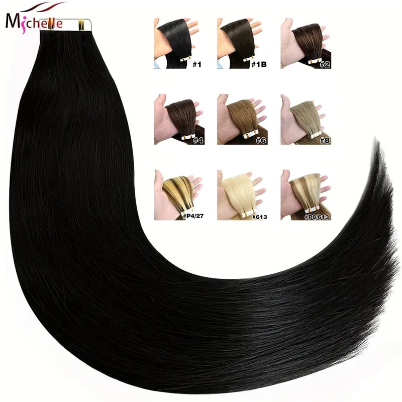 Straight Tape In 100% Real Remy Human Hair Brazilian Human Hair Extensions Skin Weft Adhesive Tape Hair Extensions 50G/set 20pcs — image 2