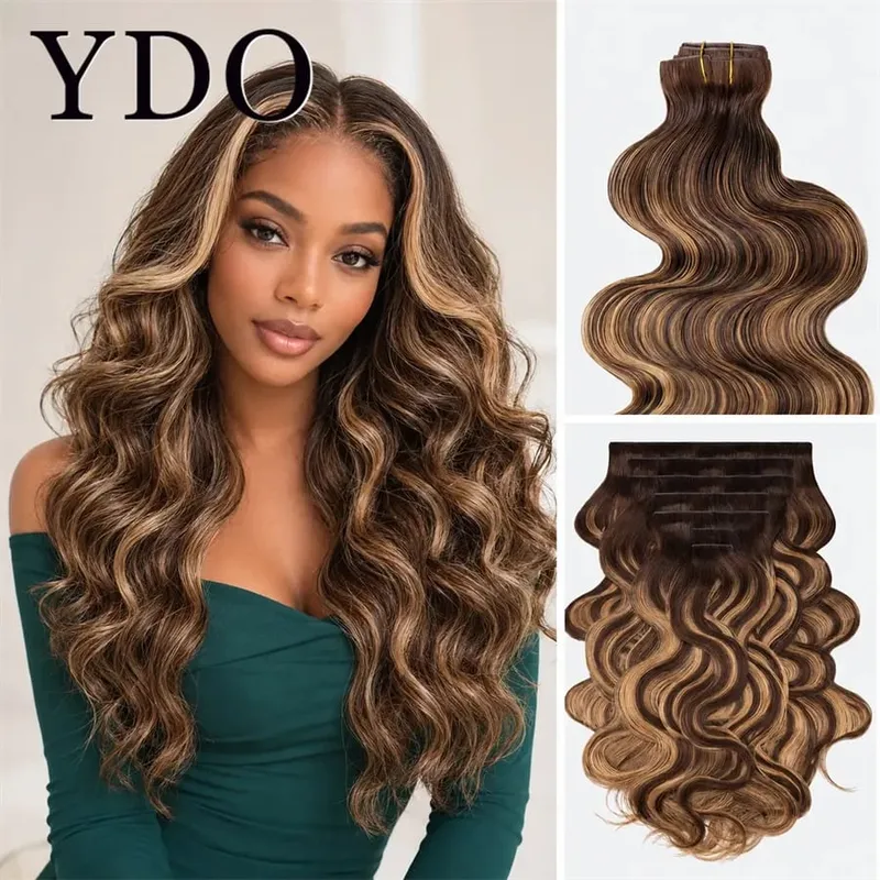 Body Wave PU Clip In Human Hair Extensions Highlight Blonde 4/27 Unprocessed Brazilian RAW Virgin Human Hair Clip Ins For Women