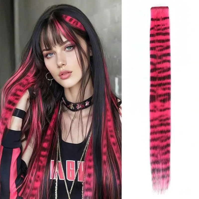 1pc/2pcs/3pcs/4pcs/6pcs/8pcs18" Long Straight Zebra Print Synthetic Feather clip in Hair Extensions Ideal Halloween Christmas — image 15