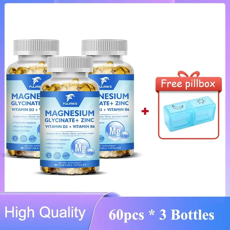 Magnesium Glycinate + Zinc Supplement Capsules High Absorption Support Sleep Health Bone Joint Brain Strengthen Immune