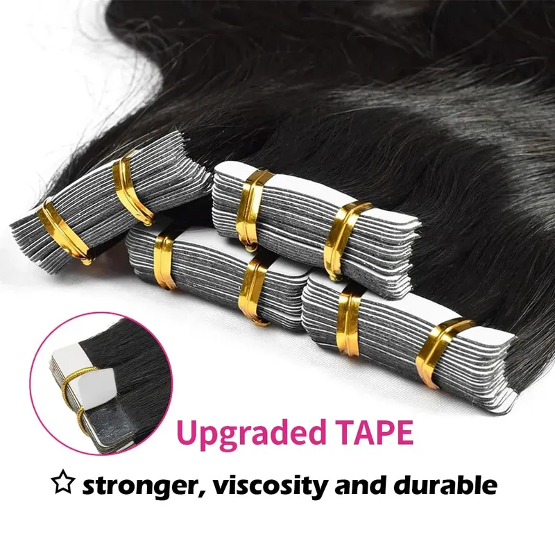Tape In Hair Extensions Human Hair Body Wave Remy Tape Ins Human Hair Extensions Natural Black Extension Seamless Skin Weft 50G — image 3
