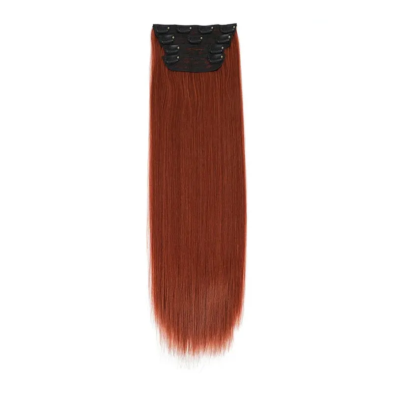 Straight High Temperature Fiber 11 Clips Ins Hair Extensions 24 Inch Orange Brown Synthetic Hair Daily Use Hair Pieces For Women — image 12