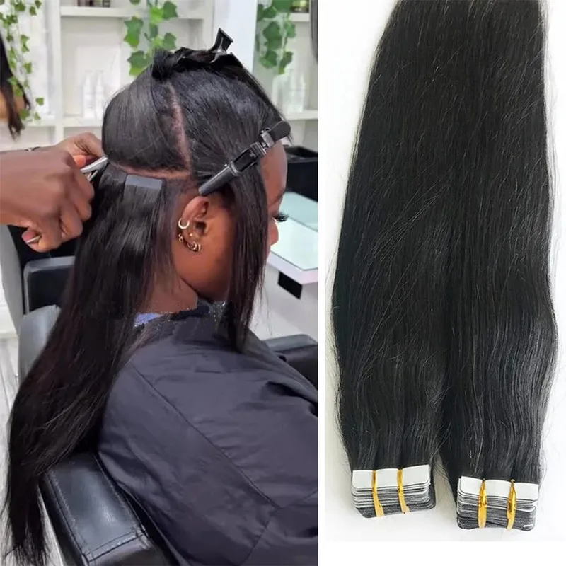 Tape in Hair Extensions Human Hair 16-26 Inch 50g 20pcs Skin Weft Seamless Tape in Real Remy Straight Hair for Women Daily Use
