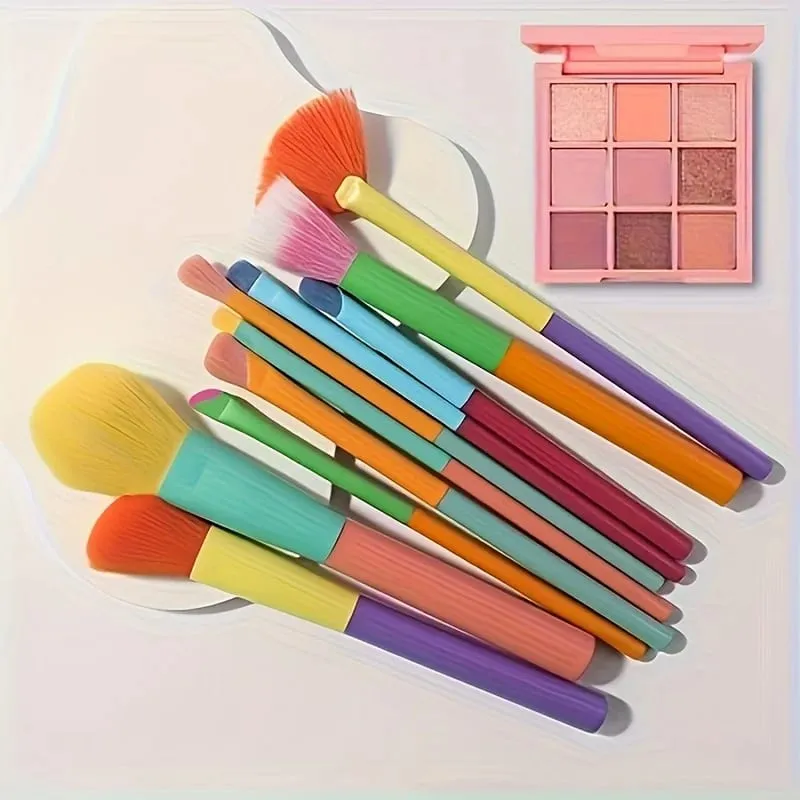10 ultra-soft rainbow makeup brushes including brushes for foundation eyeshadow blush and eyebrows/lips — image 4