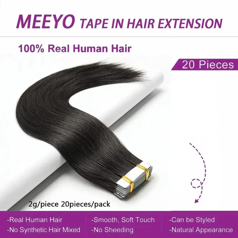 Natural Color Tape In Hair Extensions Virgin Human Hair Silk Straight Invisible Tape On Extensions Color #4 for Women 50G 20pcs — image 3