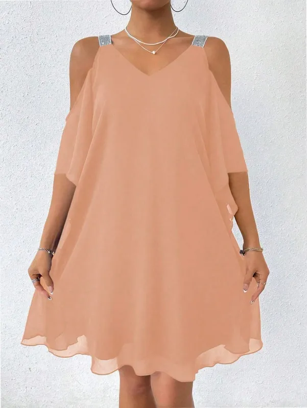 Women's V Neck Puff Sleeve Sequin Dress Fashion Party Gown Casual Life & Gathering Wear Elegant Evening
