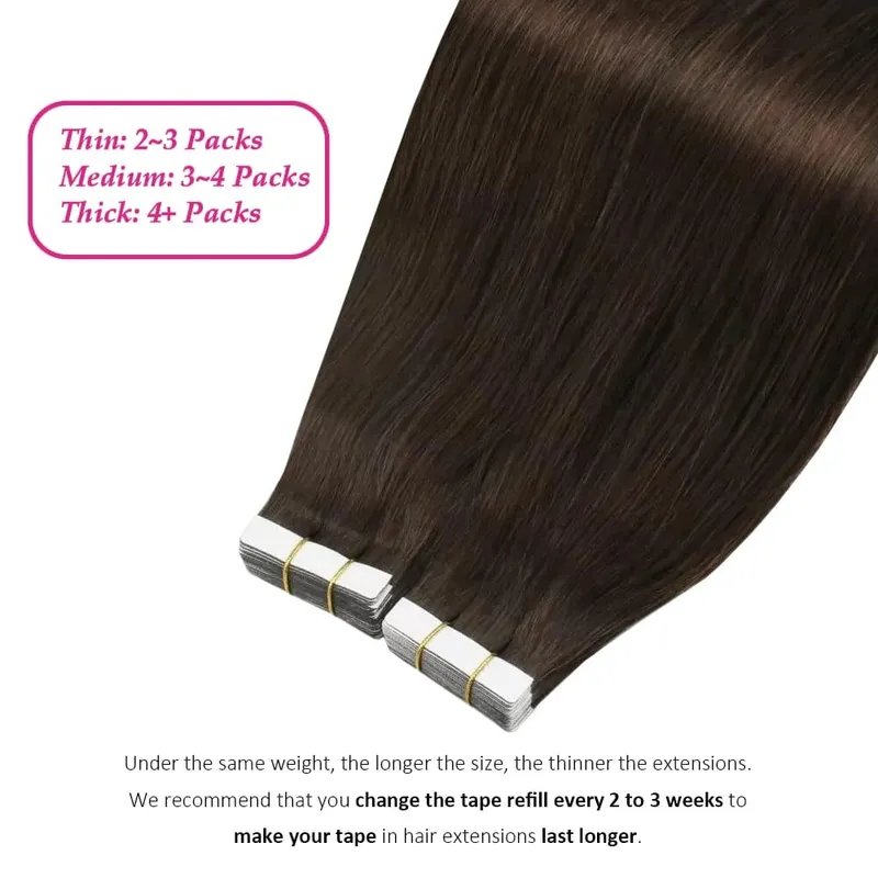 Tape In Hair Extensions Human Hair Dark Brown 50G 20Pcs Invisible Seamless Skin Weft Remy Human Hair Brown Tape Hair Extensions — image 3