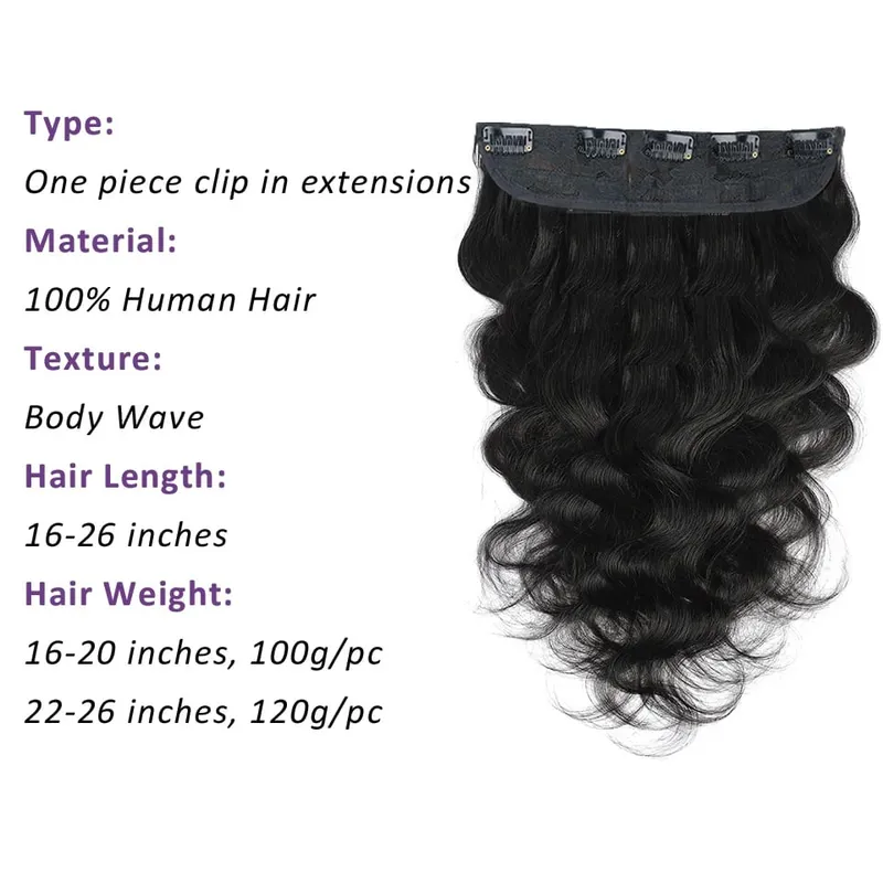 Curly One Piece Clip In Hair Extensions 100G Invisible Body Wave Human Hair With 5 Clips Natural Wave Clip In Hair Extensions — image 5