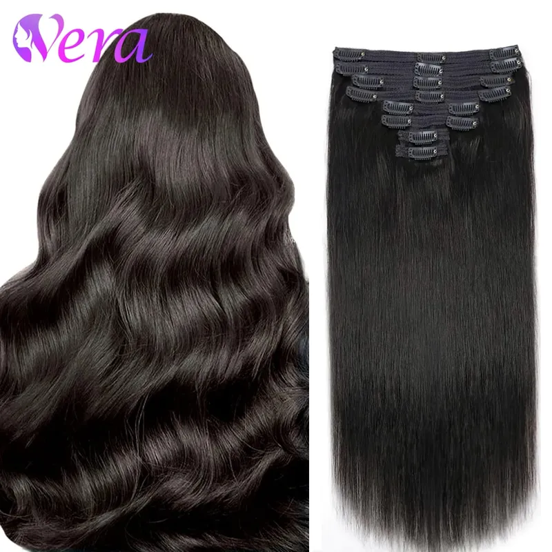 Clip Ins Straight Seamless Brazilian Human Hair Extensions 10A Brazilian Virgin Human Hair 8 Pcs Clip In Extensions 120G/Pack — image 2