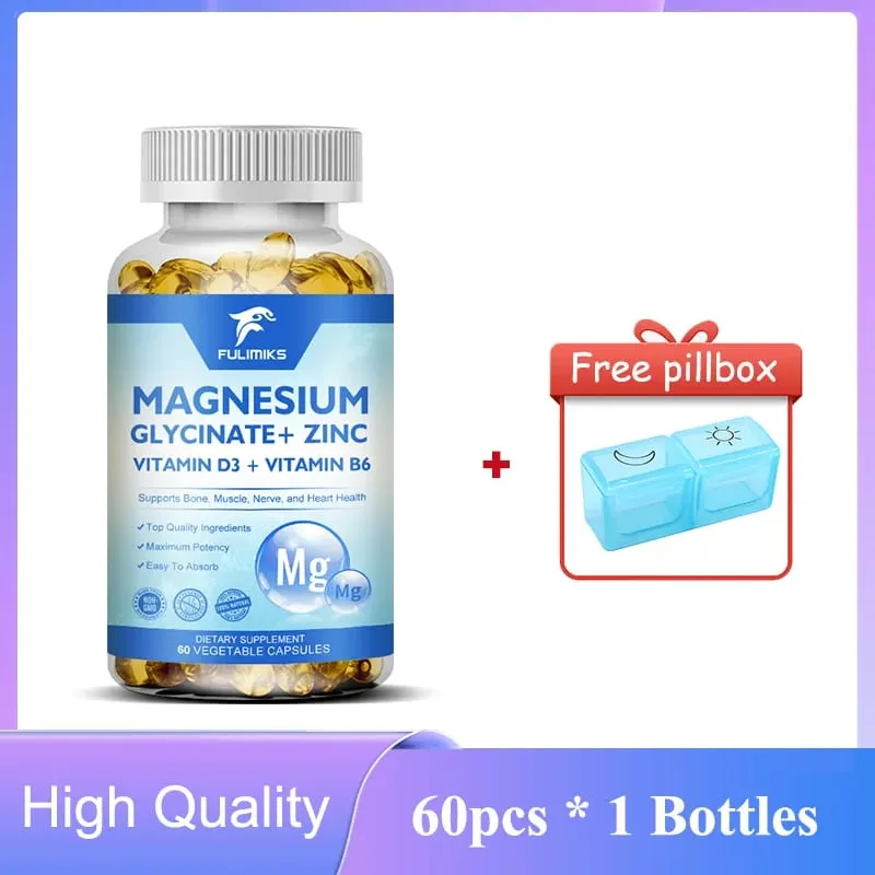 Magnesium Glycinate + Zinc Supplement Capsules High Absorption Support Sleep Health Bone Joint Brain Strengthen Immune