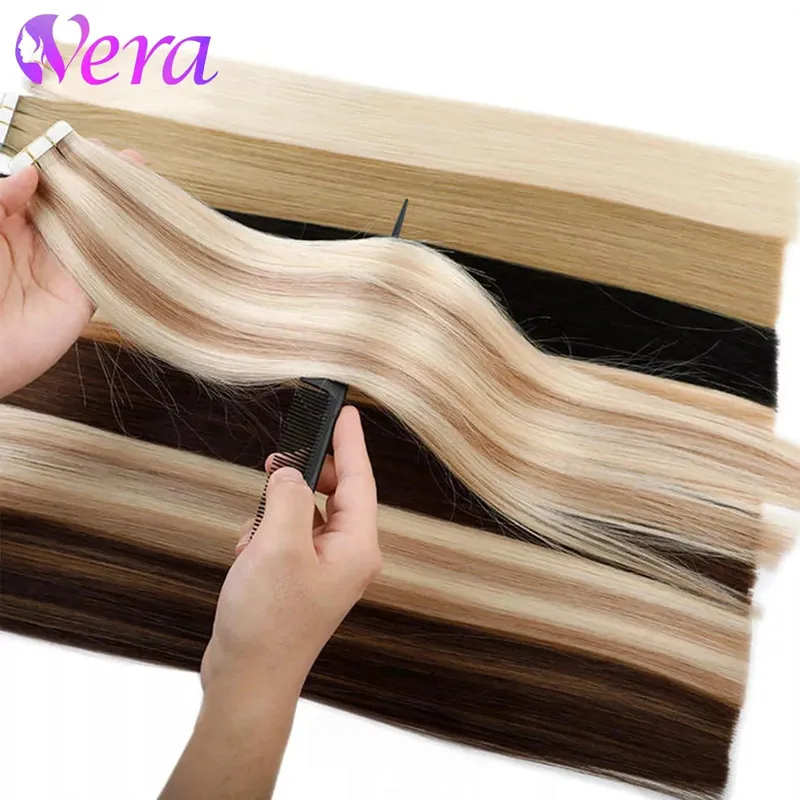 Real Human Hair Straight Tape In Extensions Double Sided For Skin Weft Tape In Hair Extensions 20Pcs Seamless Hair Extensions — image 2