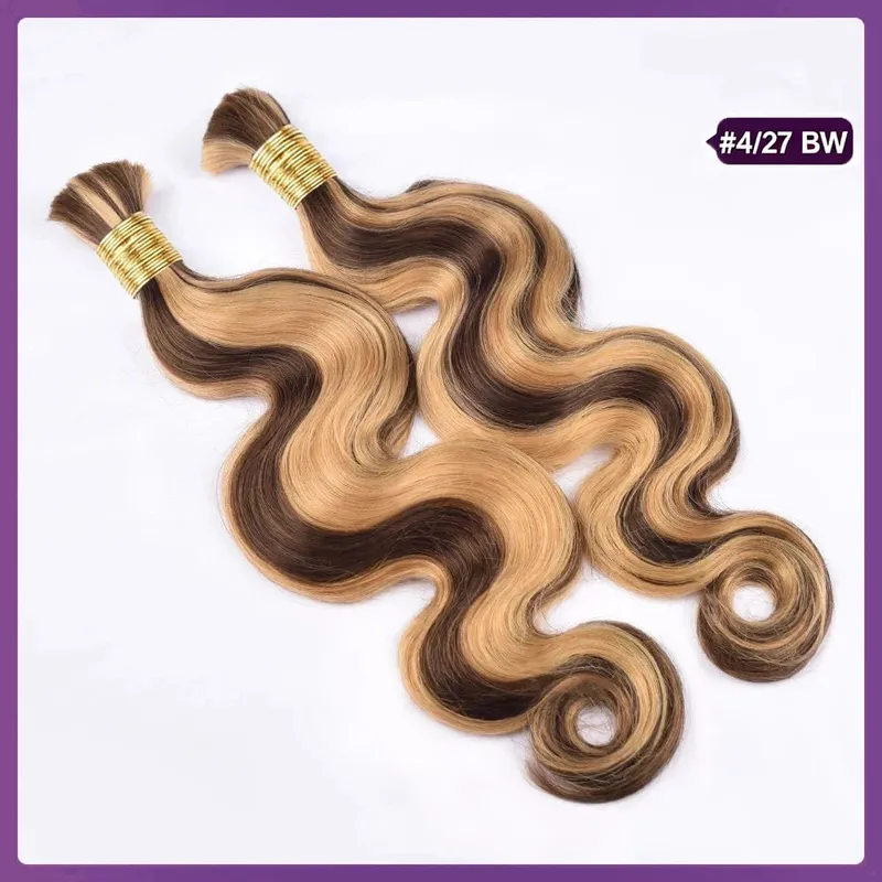 Boho Braiding Hair Body Wave 100% Vrigin Human Braiding Hair 50G/Pc #4/27 Highlight Color Human Hair For Boho Braids 16-26 Inch — image 4