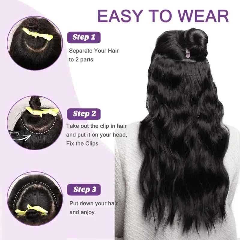 Curly One Piece Clip In Hair Extensions 100G Invisible Body Wave Human Hair With 5 Clips Natural Wave Clip In Hair Extensions — image 7