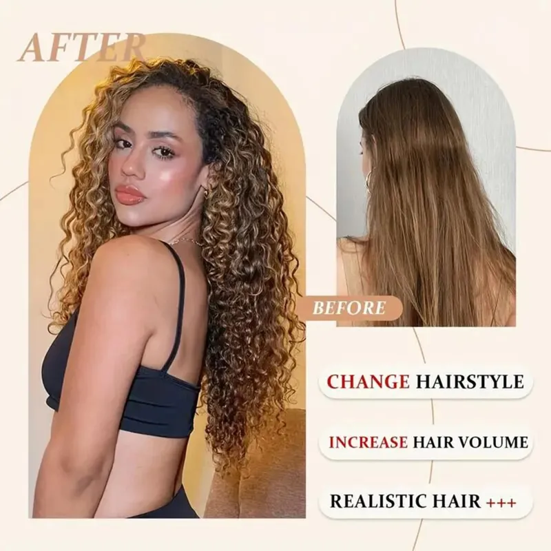 Synthetic 16 Clip In Hair Extensions Kinky Curly Fluffy Black Blonde Full Head Fake Pieces Hair Extensions For Black Women — image 5