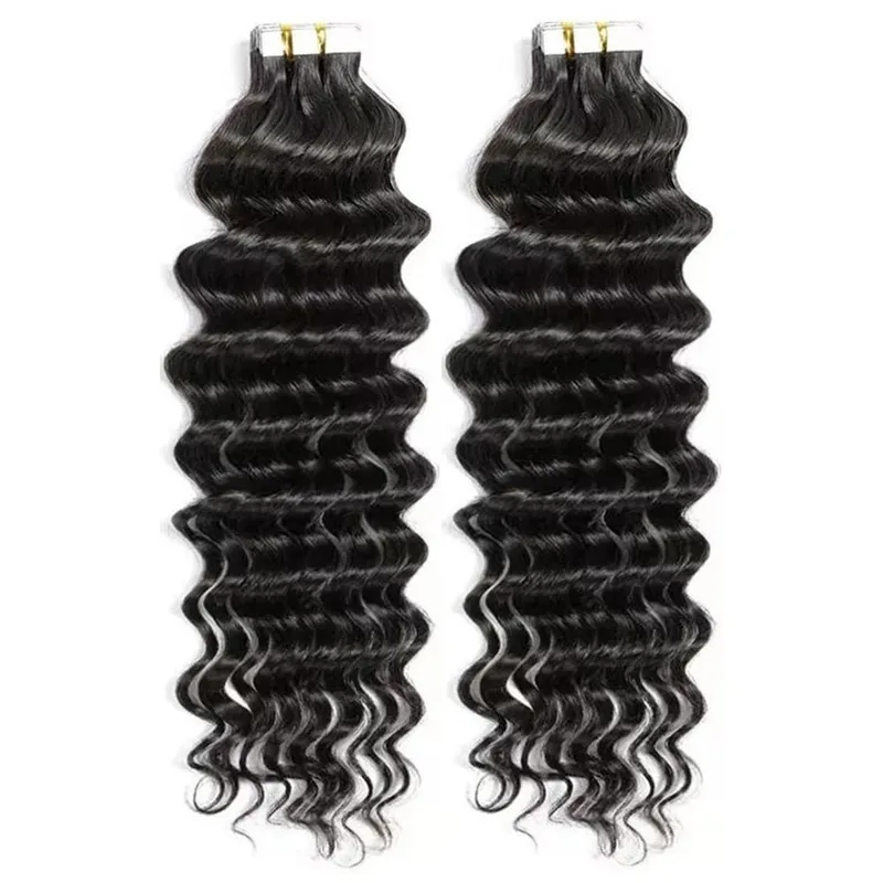 Tape In Hair Extensions Human Hair Deep Curly Tape Ins 20Pcs 50G/Pack Seamless Deep Wave Tape In Human Hair Extensions For Women — image 6