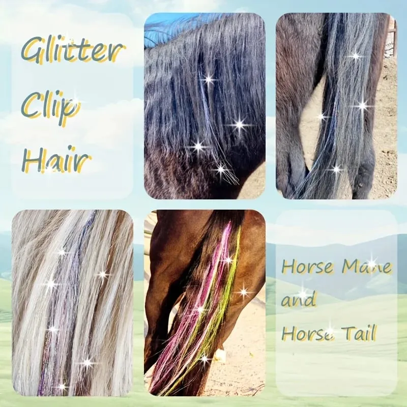 20-inch 6-clip synthetic fibers hair extensions glittery fairy hair extensions sparkly horse hair shimmering set for horse — image 4