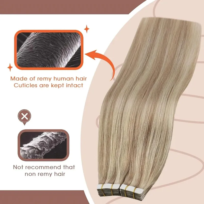 Invisible Tape in Hair Extensions Real Remy Hair Hair Extensions for Women Ash Blond mixed Platinum Blond Straight Hairpieces