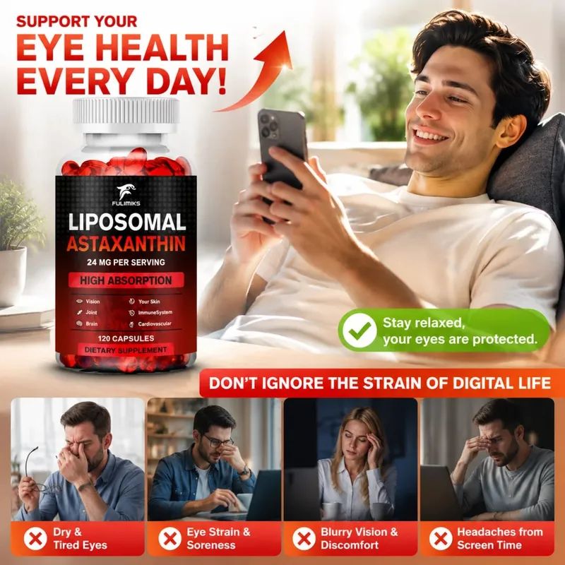 Liposomal Astaxanthin Capsules with Phosphatidylcholine Support Antioxidant Brain Eye Cardiovascular Joint & Skin Health