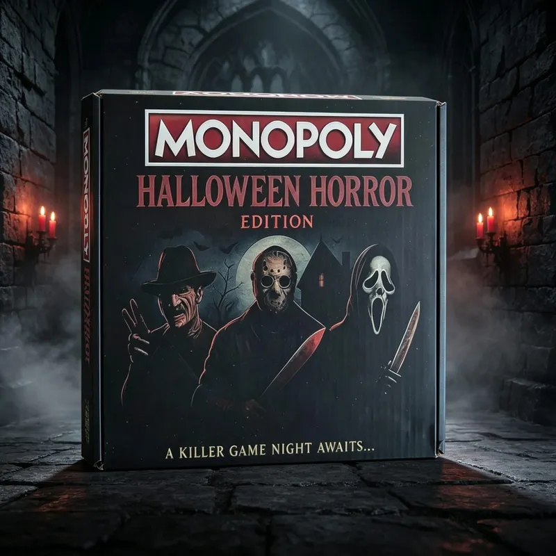 Horror Movie Themed Board Game Halloween Monopoly Style Property Trading Game for Adult Party Family Game Night Gift