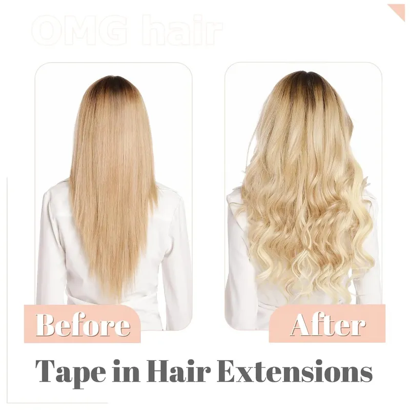 OMG Wavy Tape In Hair Extensions Human Hair 20Pcs 50G/Pack Natural Black Remy Seamless Skin Weft Invisible Double Sided Body Wave Human Hair Tape In Extensions For Women #1B Natural Black — image 7