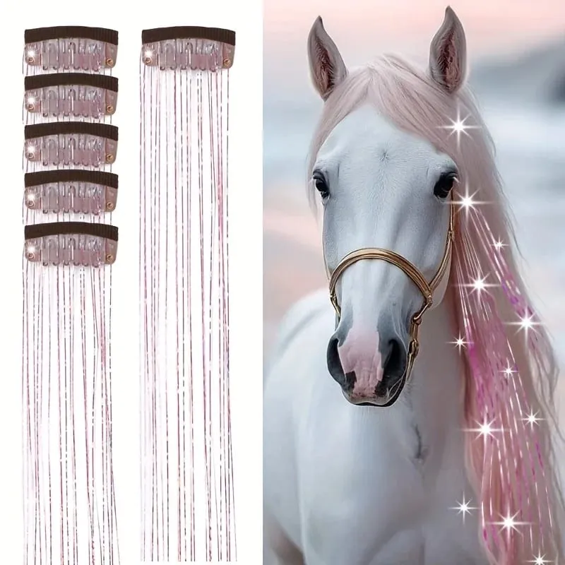 20-inch 6-clip synthetic fibers hair extensions glittery fairy hair extensions sparkly horse hair shimmering set for horse — image 2