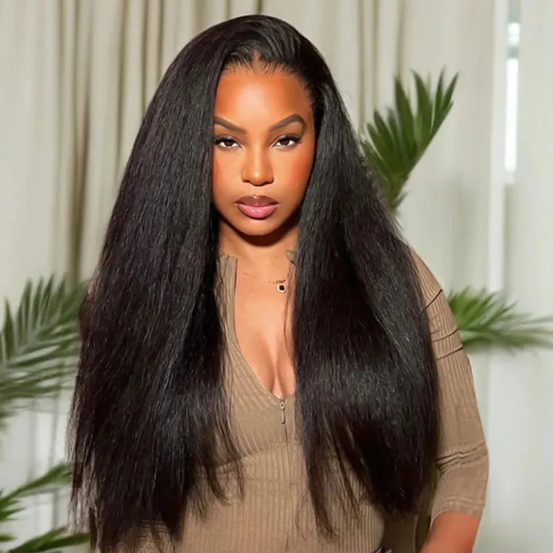 Natural Black Tape in Hair Extensions Real Human Hair Light Yaki Tape ins #1B Yaki Straight — image 6