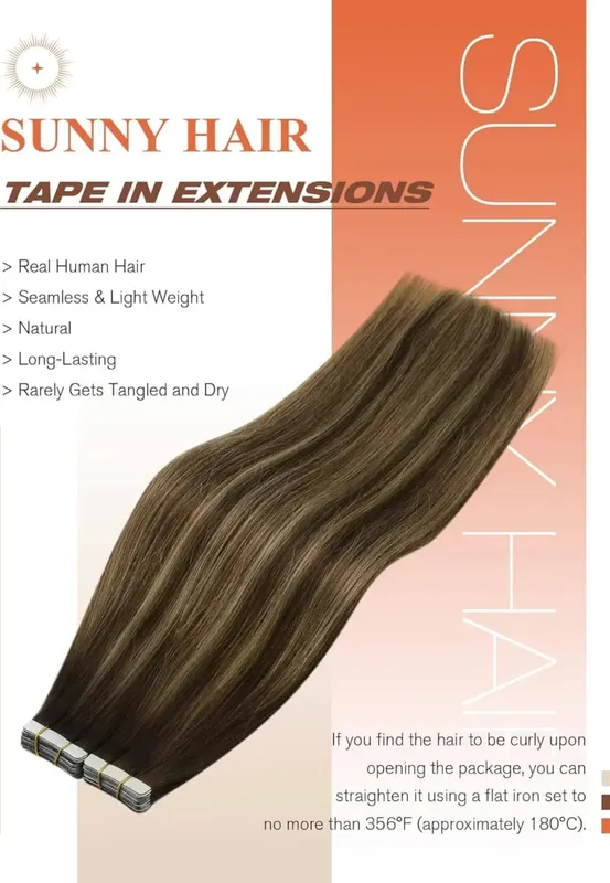 VeSunny Remy Tape In Hair Extensions 100% Brazilian human Natural Hair 12-24 inches 30&50G Balayage Color Seamless Tape Hair
