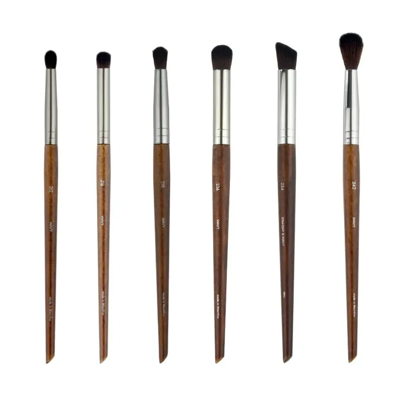 Pennelli per trucco occhi in legno naturale set completo Ombretto Pro Crease Kit per trucco sfumino evidenziatore sopracciglio Pennello per ciglia labbra pratico — image 6