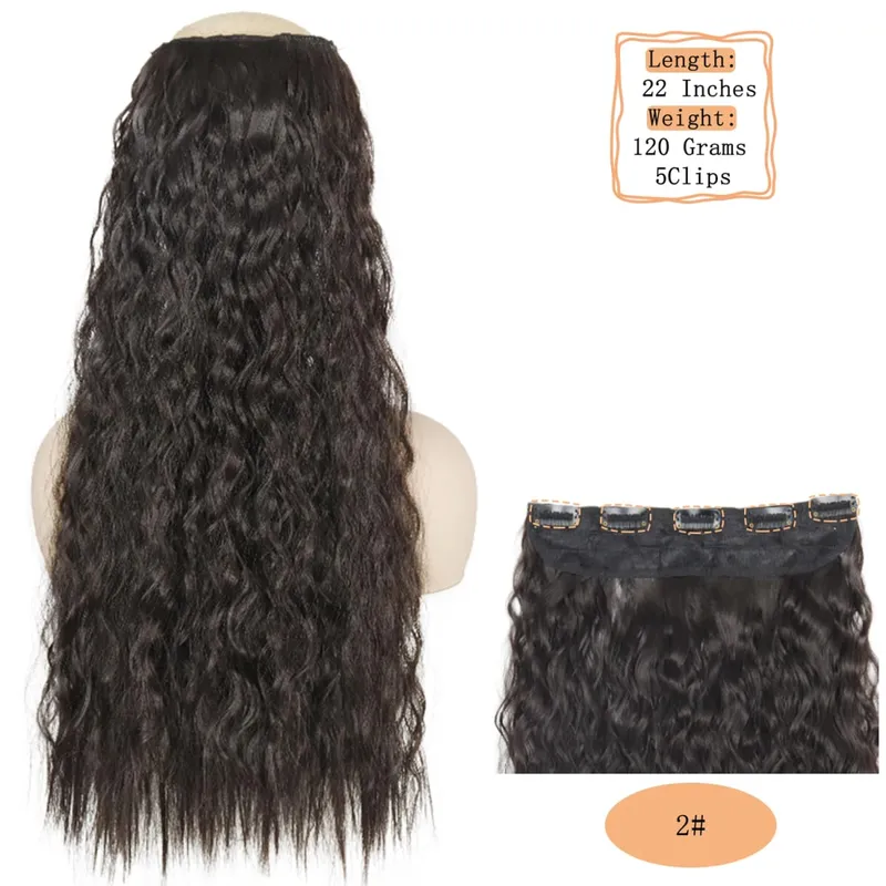 Synthetische 5 Clips lange Wasserwellen-Clip-in-Haarverlängerungen hitzebeständig 22 Zoll einteiliges schwarzbraunes Haarteil für Frauen — image 10