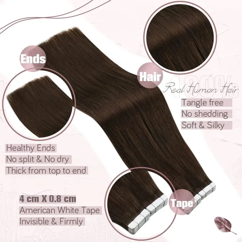 Ugeat เทปต่อผม Remy บราซิลต่อผมมนุษย์สีน้ำตาล #4 เทปต่อผมมนุษย์จริง 2.5 กรัม/ชิ้น — image 2