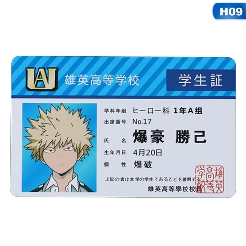 1PCS อะนิเมะอุปกรณ์ต่อพ่วง My Hero Academia PVC Student ID Card อาหารโรงเรียนการ์ด