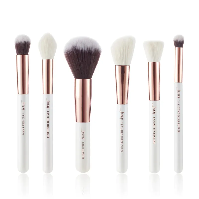 Jessup conjunto de pincéis de maquiagem profissional, 6-25 peças, pincel de maquiagem, base sintética natural, pó iluminador, branco pérola t215