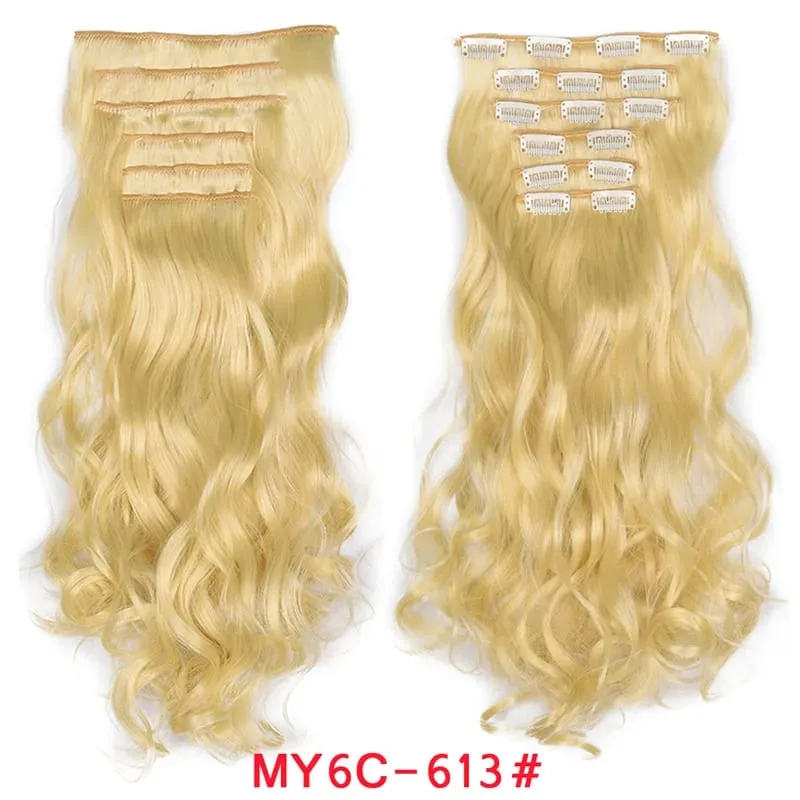 Long Wavy Hair Extensions Synthetic Clip In Hair Extensions Ombre Honey Blonde Dark Brown Thick Hairpieces 6pcs/set 20 Inch — image 26