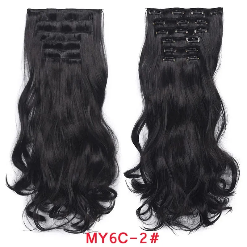 Long Wavy Hair Extensions Synthetic Clip In Hair Extensions Ombre Honey Blonde Dark Brown Thick Hairpieces 6pcs/set 20 Inch — image 10