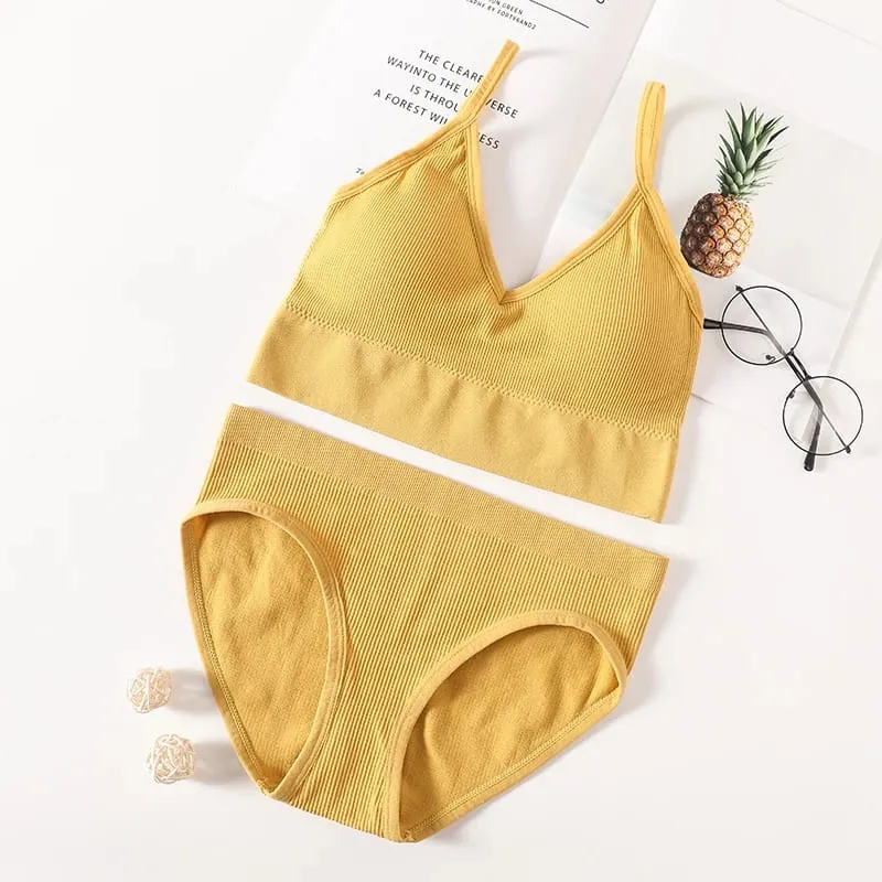 Set Seluar Dalam Bra Wanita Bra Seamless Cropped Bralette Crop Top Low Back Brassiere Lingerie Seksi Push Up Bra Set Seluar Dalam Seksi — image 16