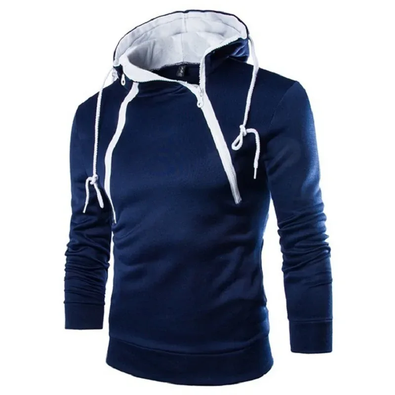 Men's Hoodies Long Sleeve Sweatshirts for Men Zipper Hooded Pullover High Neck Mens Sweatshirt Top Jacket Coat Black Sweater — image 5