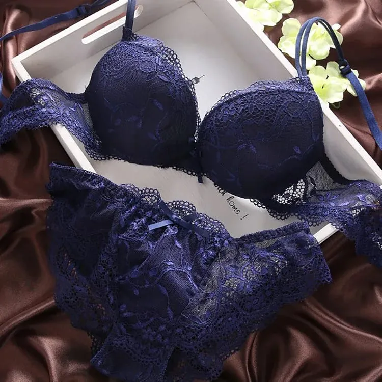 European Style Sexy Bra Set Women Cotton Underwear Sexy Lace Panties Female Push Up Brassiere Fashion Solid Color Lingerie Set — image 9
