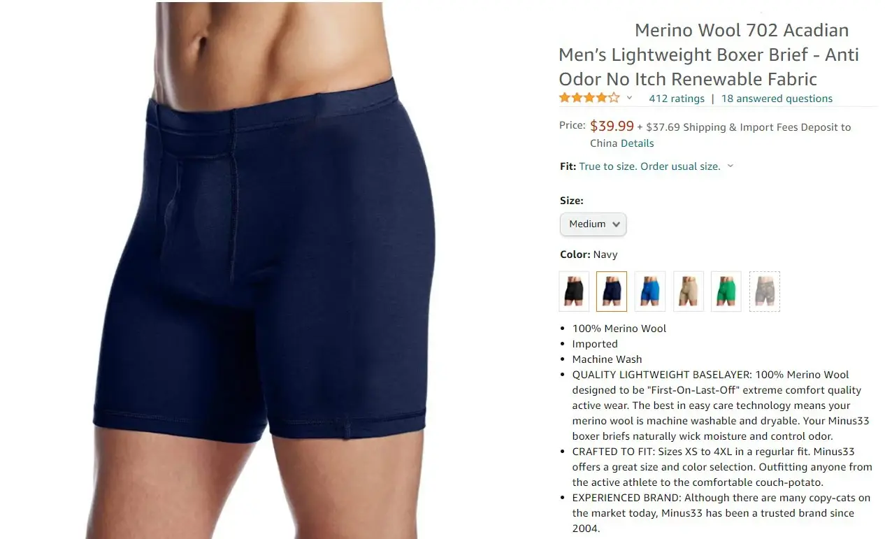 Seluar Dalam Lelaki Merino Wool Long Drop Boxer Brief 100% Bulu Merino Lapisan Asas 240G Lelaki Sukan Seluar Dalam Kecergasan Bernafas — image 11