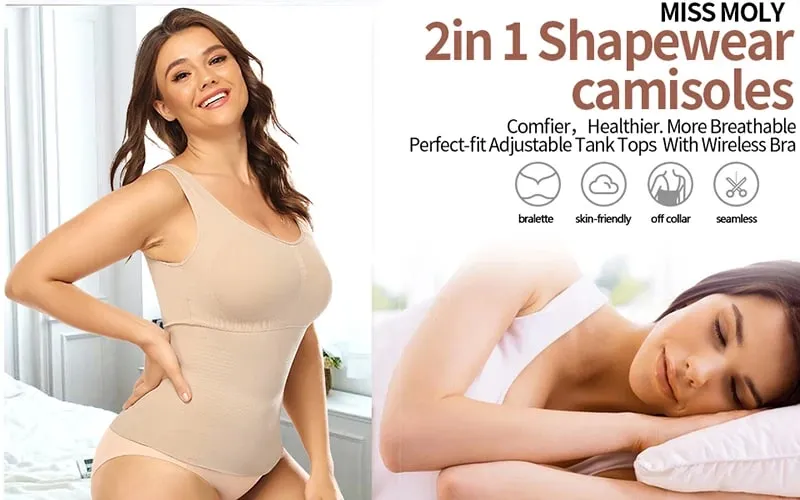 Top Tank untuk Wanita dengan Bra Rak Terbina dalam Bra Kasual Tali Lebar Asas Kamisol Tanpa Lengan Pembentuk Atas dengan Bra Boleh Tanggal — image 8