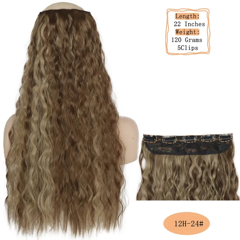 Synthetische 5 Clips lange Wasserwellen-Clip-in-Haarverlängerungen hitzebeständig 22 Zoll einteiliges schwarzbraunes Haarteil für Frauen — image 21