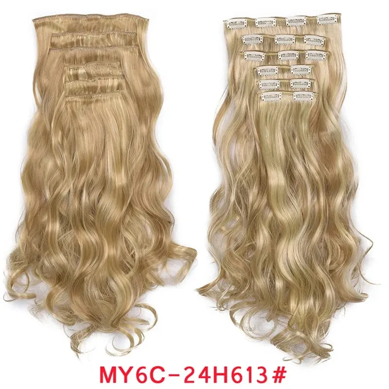 Long Wavy Hair Extensions Synthetic Clip In Hair Extensions Ombre Honey Blonde Dark Brown Thick Hairpieces 6pcs/set 20 Inch — image 20