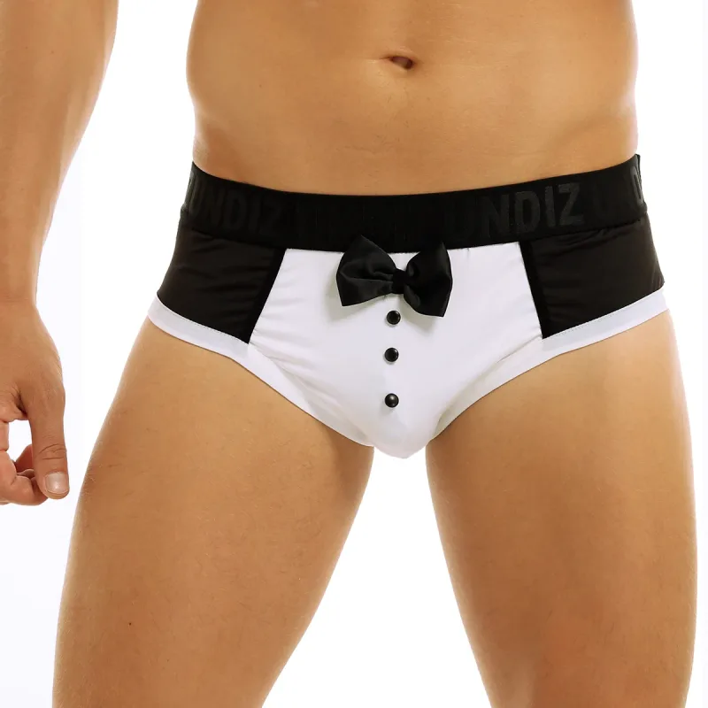 ผู้ชายน่ารัก Tuxedo Boxer กางเกงขาสั้นชุดชั้นในสีดำ Splice Cotton Bow Tie กางเกงสำหรับก่อนนอน Surprise กางเกง