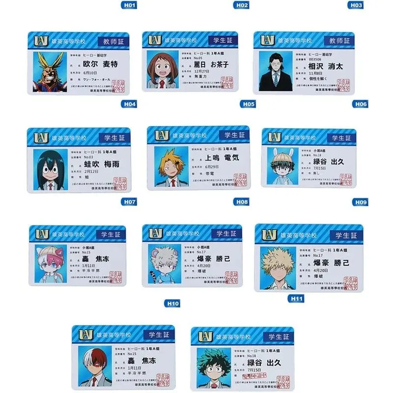 1PCS อะนิเมะอุปกรณ์ต่อพ่วง My Hero Academia PVC Student ID Card อาหารโรงเรียนการ์ด