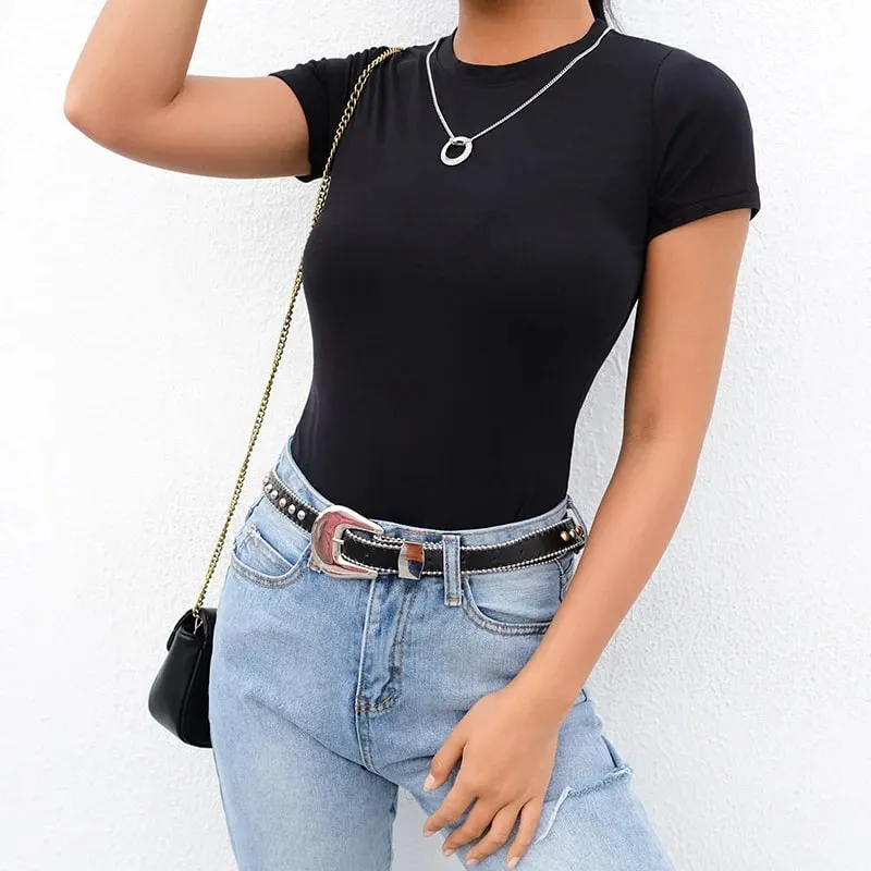 Casual Basic สีดำสีขาวบอดี้สูทผู้หญิงฤดูร้อนแขนสั้นผู้หญิงด้านบนผ้าฝ้าย Bodycon Jumpsuit Romper สุภาพสตรี 2020 — image 7