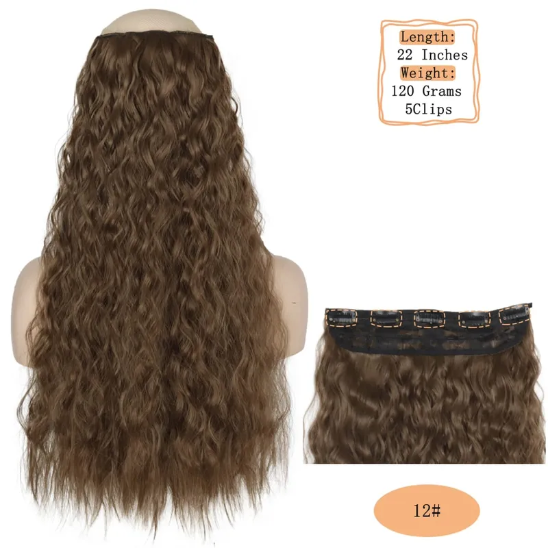 Synthetische 5 Clips lange Wasserwellen-Clip-in-Haarverlängerungen hitzebeständig 22 Zoll einteiliges schwarzbraunes Haarteil für Frauen — image 16