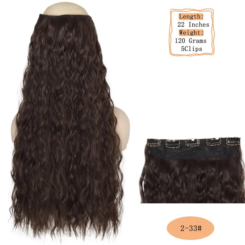 Synthetische 5 Clips lange Wasserwellen-Clip-in-Haarverlängerungen hitzebeständig 22 Zoll einteiliges schwarzbraunes Haarteil für Frauen — image 9