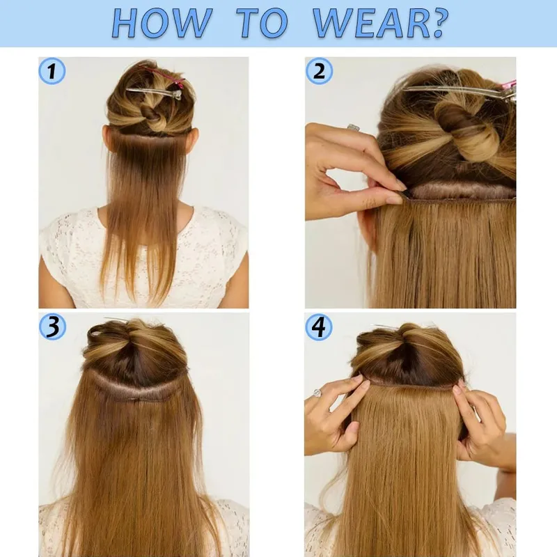 Synthetische 5 Clips lange Wasserwellen-Clip-in-Haarverlängerungen hitzebeständig 22 Zoll einteiliges schwarzbraunes Haarteil für Frauen — image 6
