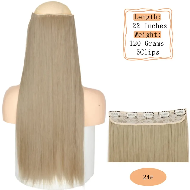 Synthetische 5 Clips lange Wasserwellen-Clip-in-Haarverlängerungen hitzebeständig 22 Zoll einteiliges schwarzbraunes Haarteil für Frauen — image 32