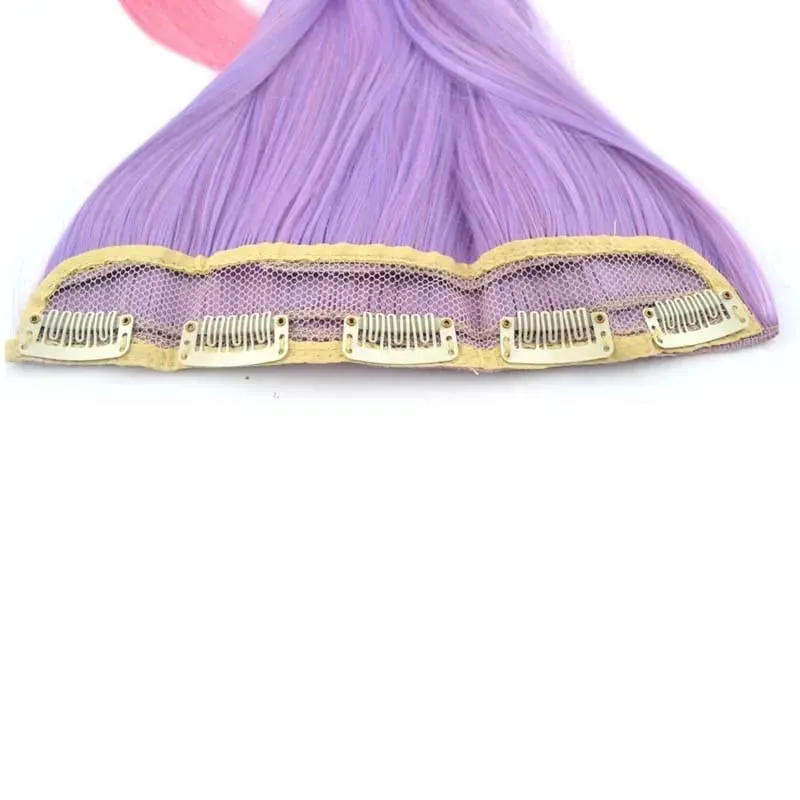 Jeedou Straight Blue Rainbow Balayage Ombre Color Clip In One Piece Hair Extension Synthetic Halloween Cosplay Hairpiece