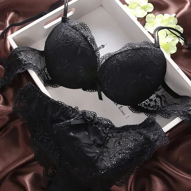 European Style Sexy Bra Set Women Cotton Underwear Sexy Lace Panties Female Push Up Brassiere Fashion Solid Color Lingerie Set — image 8